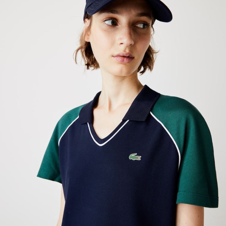 Lacoste SPORT Stretch Bavlněné Golfové Polo Šaty Tmavě Blankyt Blankyt Zelene Bílé | LycbLEXm