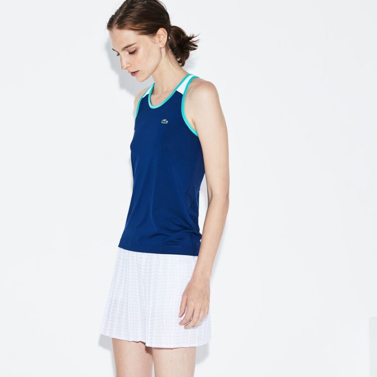 Lacoste SPORT Stretch Jersey Racerback Tenisové Tank Top Tmavě Blankyt Blankyt Bílé Zelene | MT3Gc4OA