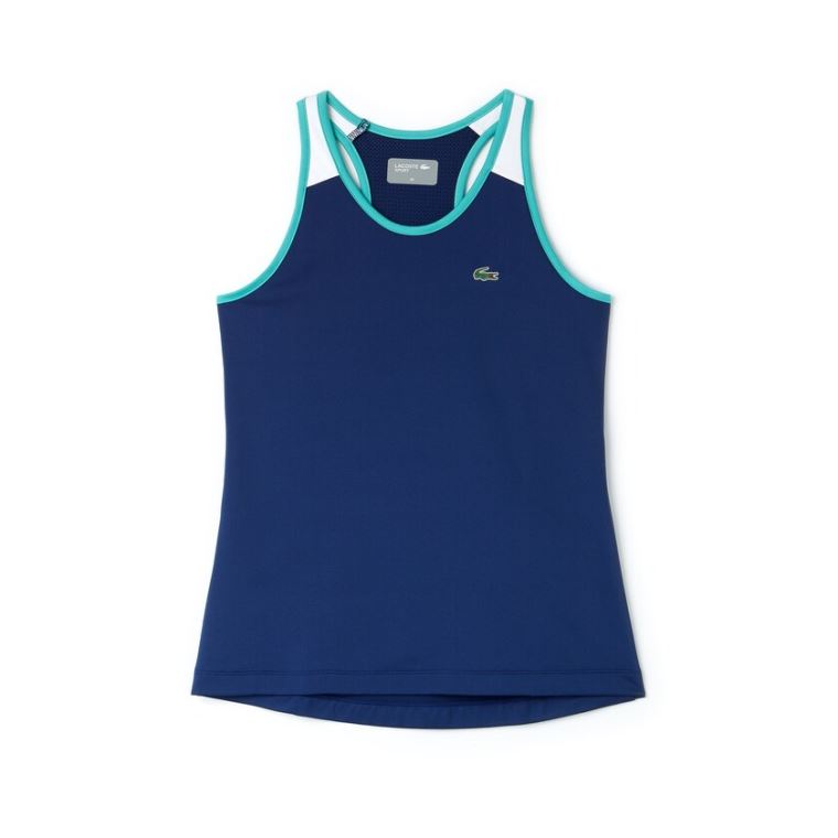 Lacoste SPORT Stretch Jersey Racerback Tenisové Tank Top Tmavě Blankyt Blankyt Bílé Zelene | MT3Gc4OA