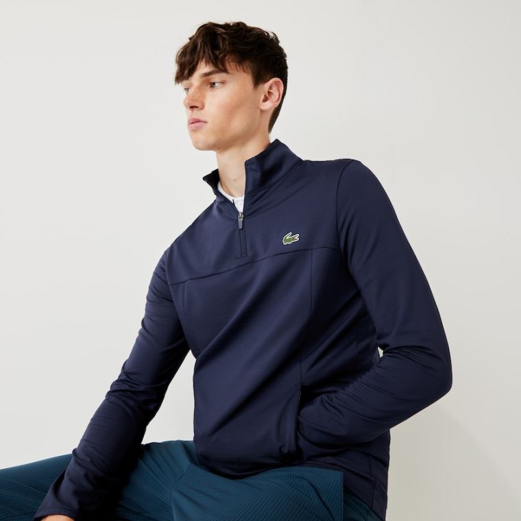 Lacoste SPORT Stretch Zippered Collar Sweatshirt Tmavě Blankyt Blankyt | ViViU2M3