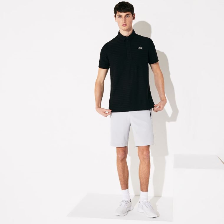 Lacoste SPORT Textured Prodyšný Golfové Polo Shirt Černé | ehXIHS1R