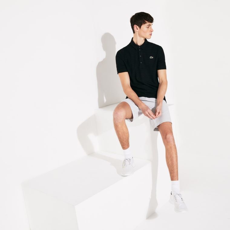 Lacoste SPORT Textured Prodyšný Golfové Polo Shirt Černé | ehXIHS1R