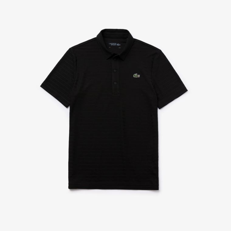 Lacoste SPORT Textured Prodyšný Golfové Polo Shirt Černé | ehXIHS1R