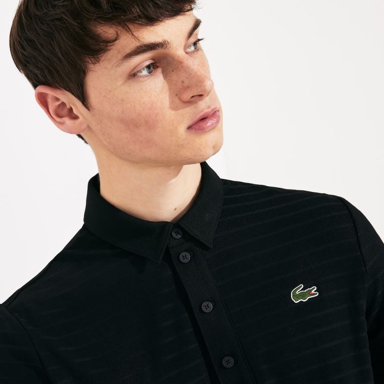 Lacoste SPORT Textured Prodyšný Golfové Polo Shirt Černé | ehXIHS1R