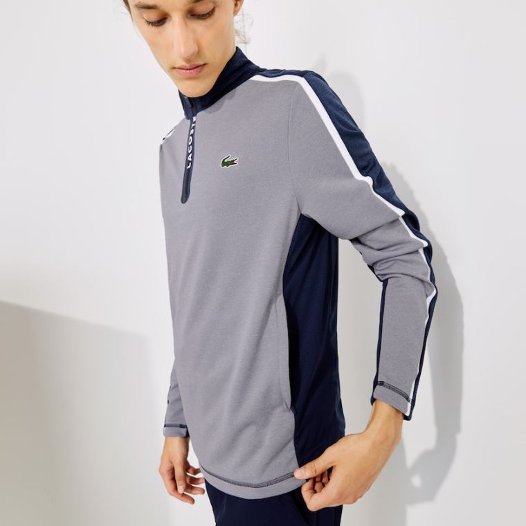 Lacoste SPORT Zip Stand-Up Collar Stretch Golfové Sweatshirt Šedé Tmavě Blankyt Blankyt Bílé | dM1hzqvk