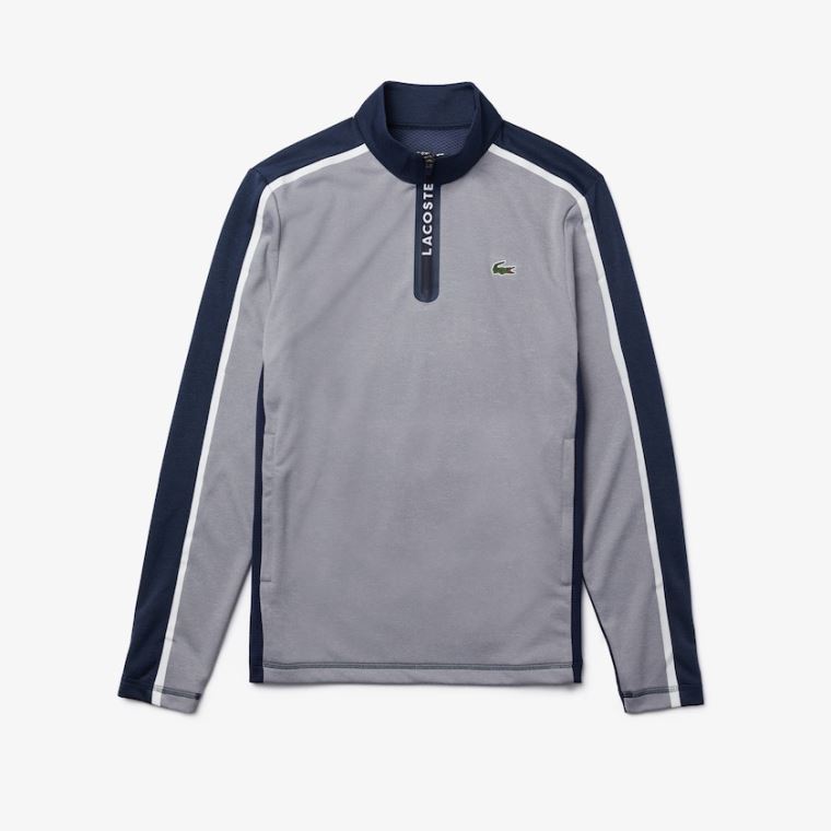 Lacoste SPORT Zip Stand-Up Collar Stretch Golfové Sweatshirt Šedé Tmavě Blankyt Blankyt Bílé | dM1hzqvk