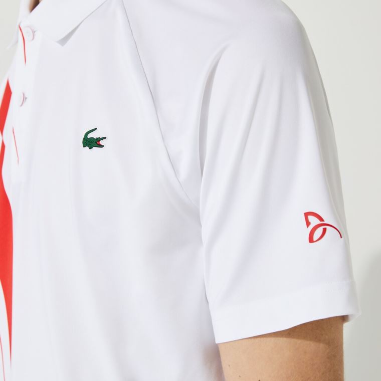 Lacoste SPORT x Novak Djokovic Print Stretch Jersey Polo Shirt Bílé Červené | Q8m28t8k