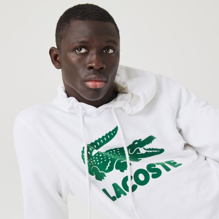 Lacoste S Kapucí Fleece Sweatshirt With Printed Logo Bílé | zWbheM0c