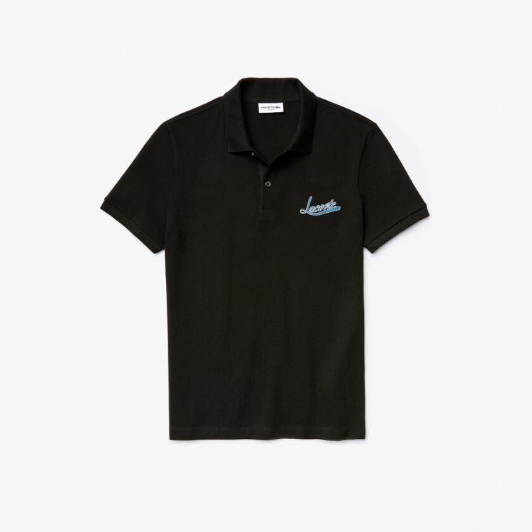 Lacoste Signature Bavlněné Polo Černé | nmAi3QmR