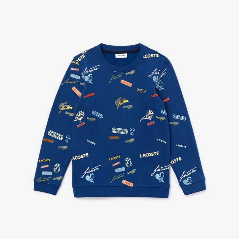 Lacoste Signature Print Bavlněné Fleece Sweatshirt Blankyt Bílé | w7JH0eWC