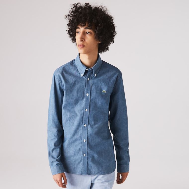 Lacoste Slim Fit Bavlněné Chambray Shirt Blankyt | lywaTPDw