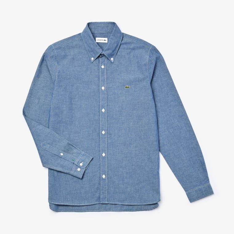 Lacoste Slim Fit Bavlněné Chambray Shirt Blankyt | lywaTPDw