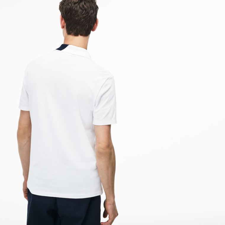 Lacoste Slim Fit Lettering Stretch Mini Piqué Polo Bílé Tmavě Blankyt Blankyt | 3cNA35MP