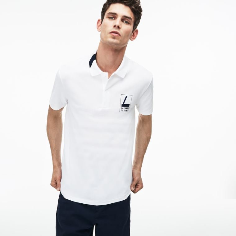 Lacoste Slim Fit Lettering Stretch Mini Piqué Polo Bílé Tmavě Blankyt Blankyt | 3cNA35MP