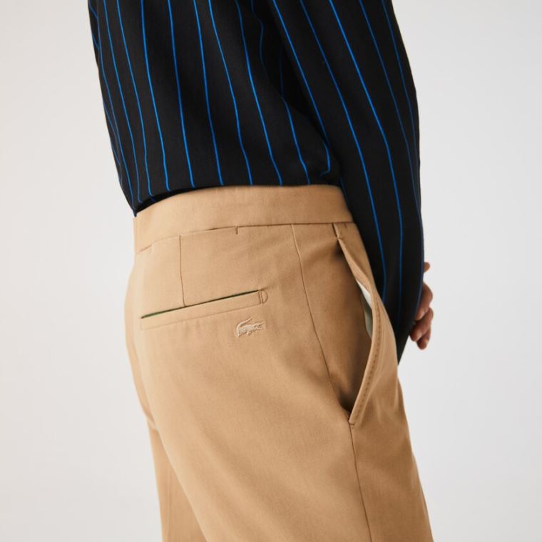 Lacoste Slim Fit Stretch Bavlněné Pleated Chino Pants Béžový | exFLb4L0