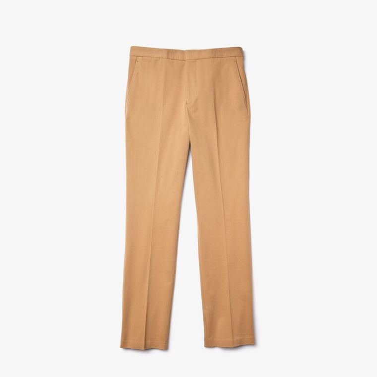 Lacoste Slim Fit Stretch Bavlněné Pleated Chino Pants Béžový | exFLb4L0