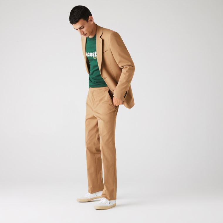 Lacoste Slim Fit Stretch Bavlněné Pleated Chino Pants Béžový | exFLb4L0