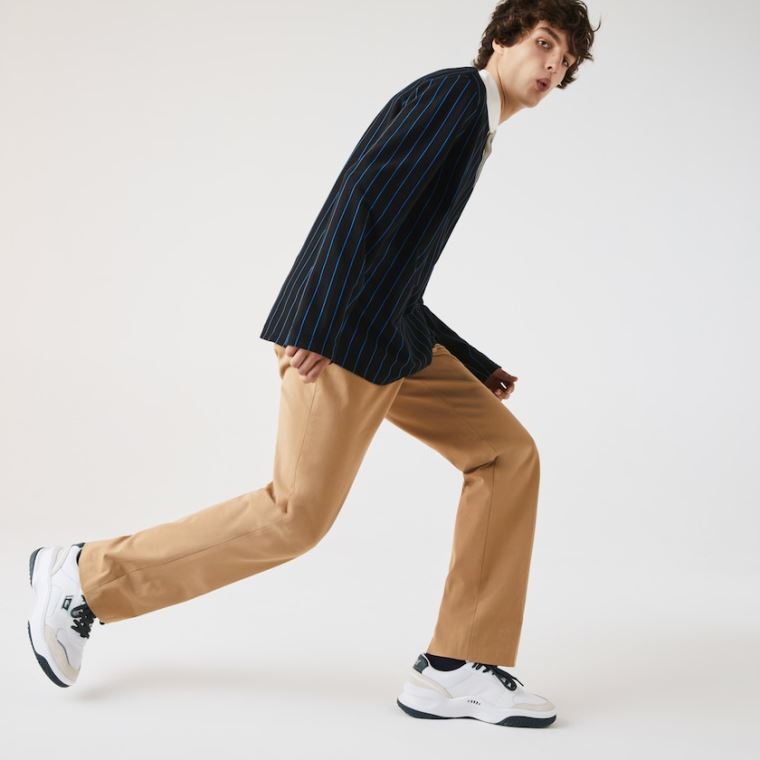 Lacoste Slim Fit Stretch Bavlněné Pleated Chino Pants Béžový | exFLb4L0