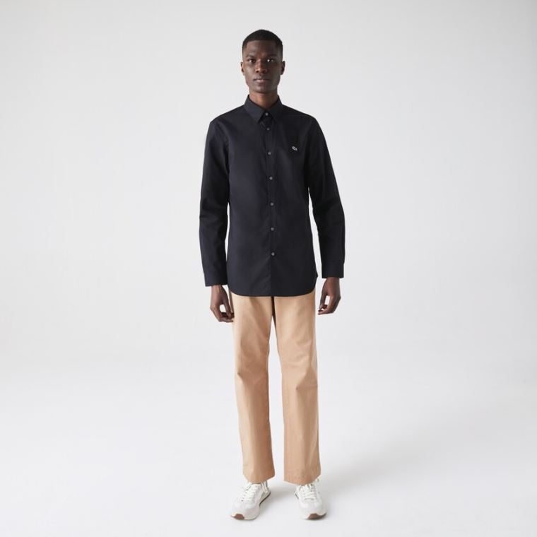 Lacoste Slim Fit Stretch Bavlněné Poplin Shirt Černé | IwhmeWOe