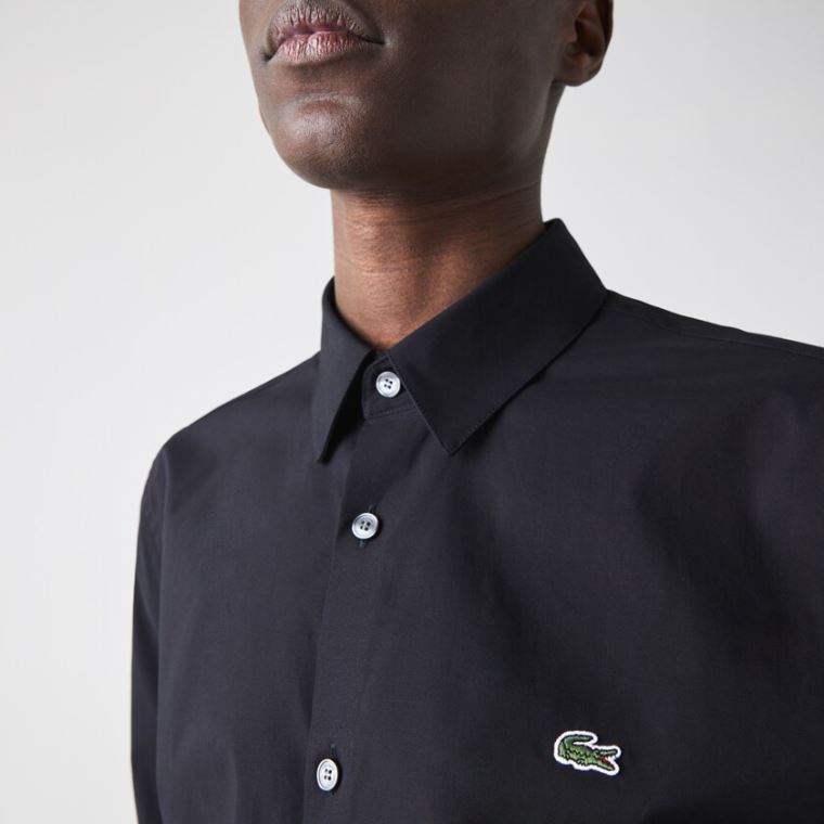 Lacoste Slim Fit Stretch Bavlněné Poplin Shirt Černé | IwhmeWOe