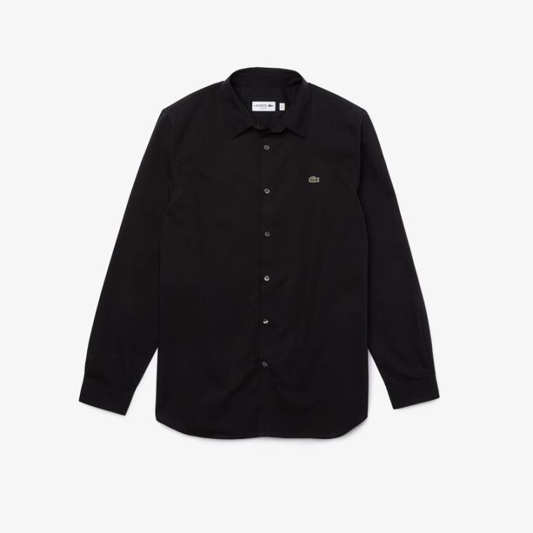 Lacoste Slim Fit Stretch Bavlněné Poplin Shirt Černé | IwhmeWOe