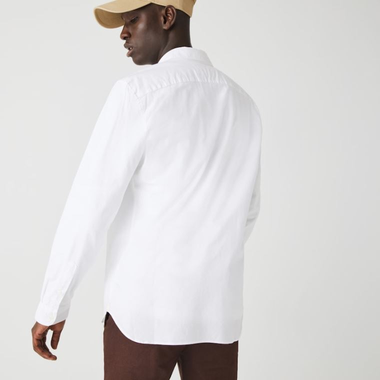 Lacoste Slim Fit Stretch Oxford Bavlněné Shirt Bílé | g6JPYoM0