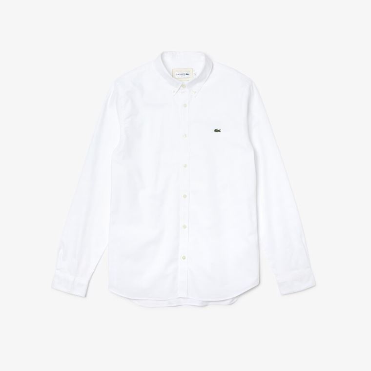 Lacoste Slim Fit Stretch Oxford Bavlněné Shirt Bílé | g6JPYoM0