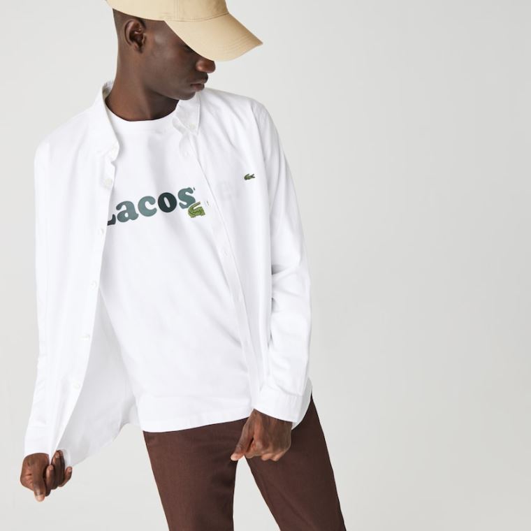 Lacoste Slim Fit Stretch Oxford Bavlněné Shirt Bílé | g6JPYoM0