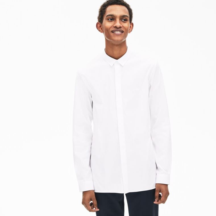 Lacoste Slim-Fit Stretch Poplin and Jersey Shirt Bílé | KLG7qMG0