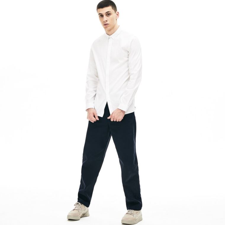 Lacoste Slim-Fit Stretch Poplin and Jersey Shirt Bílé | KLG7qMG0