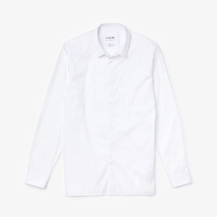 Lacoste Slim-Fit Stretch Poplin and Jersey Shirt Bílé | KLG7qMG0