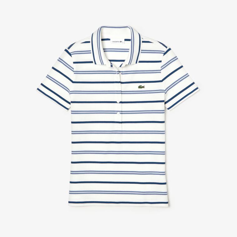 Lacoste Slim Fit Striped Stretch Piqué Polo Shirt Bílé Blankyt Tmavě Blankyt Blankyt | Ma0FoNDD