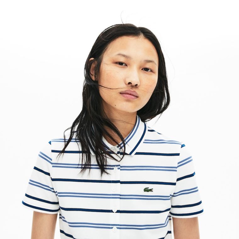 Lacoste Slim Fit Striped Stretch Piqué Polo Shirt Bílé Blankyt Tmavě Blankyt Blankyt | Ma0FoNDD