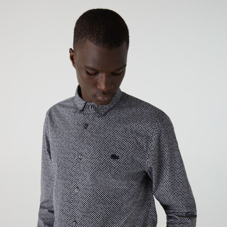 Lacoste Slim Fit Tenisové Ball Pattern Bavlněné Poplin Shirt Bílé Tmavě Blankyt Blankyt | 9jV9UbS2