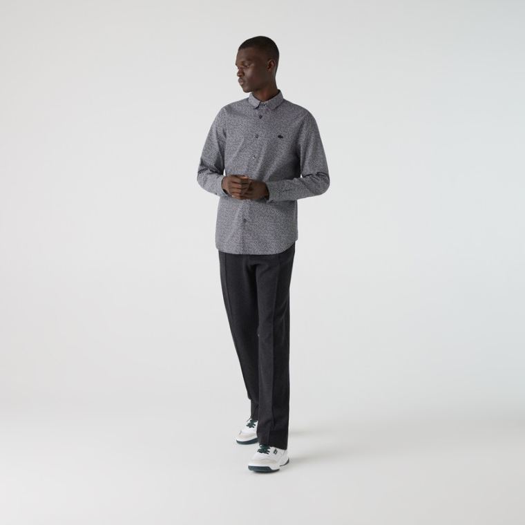 Lacoste Slim Fit Tenisové Ball Pattern Bavlněné Poplin Shirt Bílé Tmavě Blankyt Blankyt | 9jV9UbS2