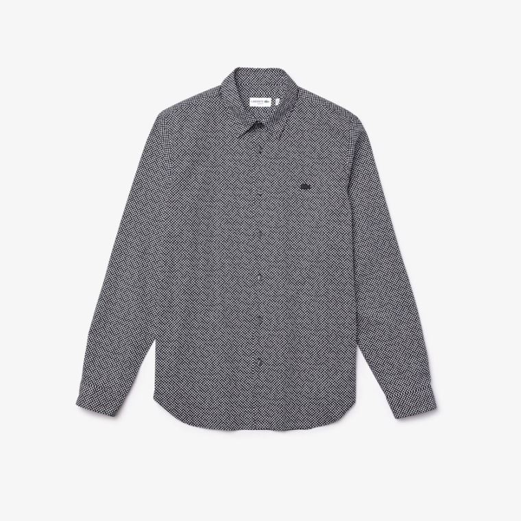 Lacoste Slim Fit Tenisové Ball Pattern Bavlněné Poplin Shirt Bílé Tmavě Blankyt Blankyt | 9jV9UbS2