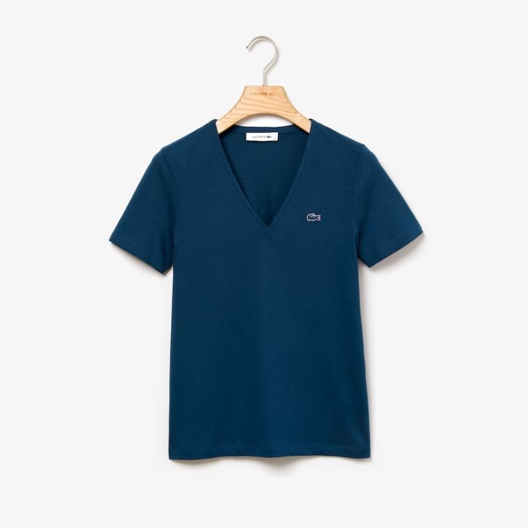 Lacoste Slim Fit V-Neck Bavlněné Jersey T-shirt Blankyt | yTsZfVR7