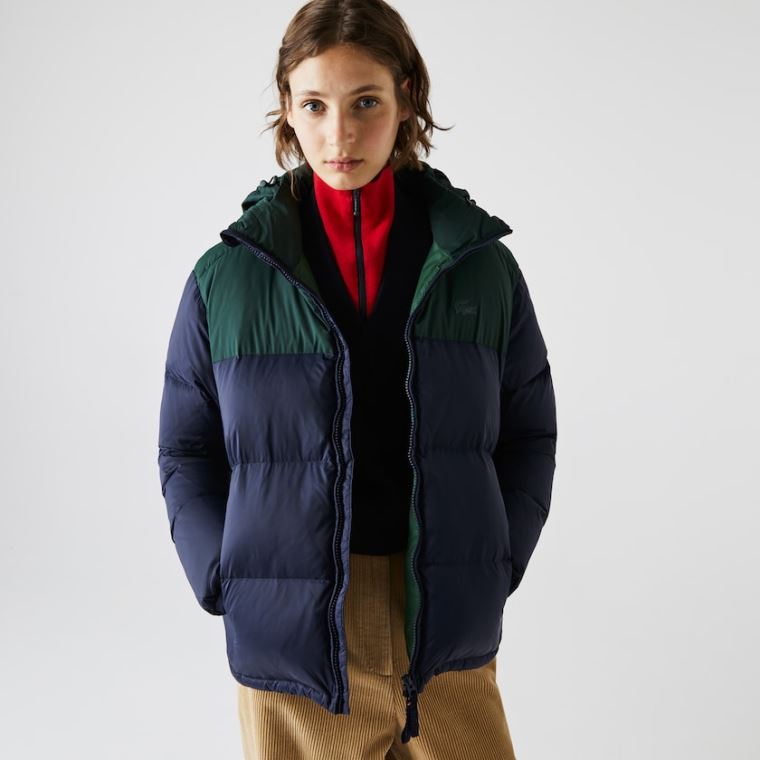 Lacoste Stand-Up Collar Concealed Hood Colourblock Krátké Jacket Tmavě Blankyt Blankyt Zelene | 6cEf2MWs