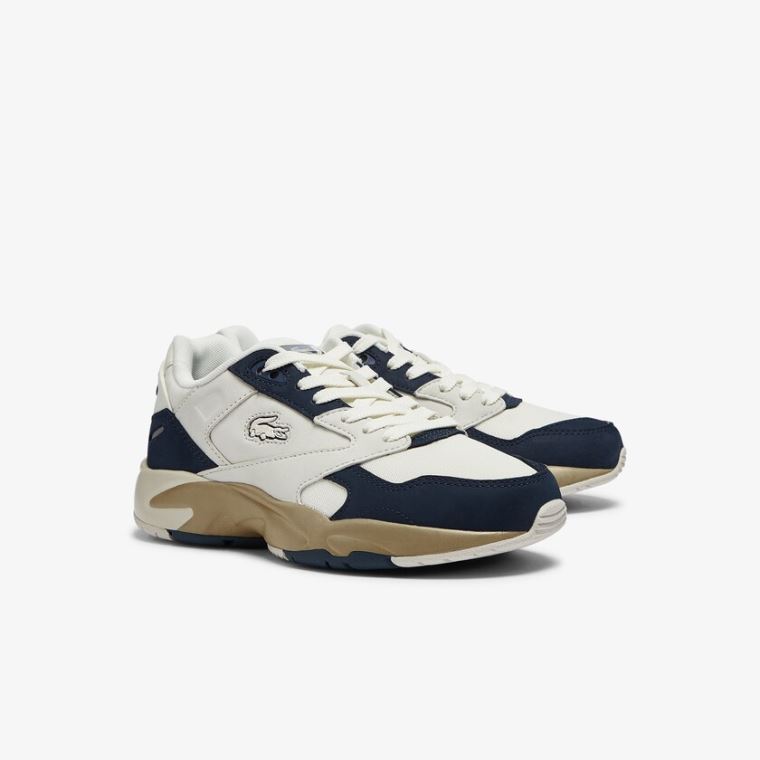 Lacoste Storm 96 Lo Nubuck Læder Sneakers Bílé Tmavě Blankyt | j7PUK1kR