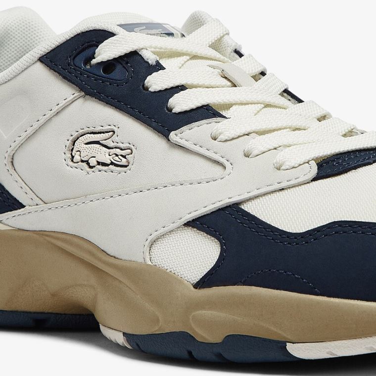 Lacoste Storm 96 Lo Nubuck Læder Sneakers Bílé Tmavě Blankyt | j7PUK1kR