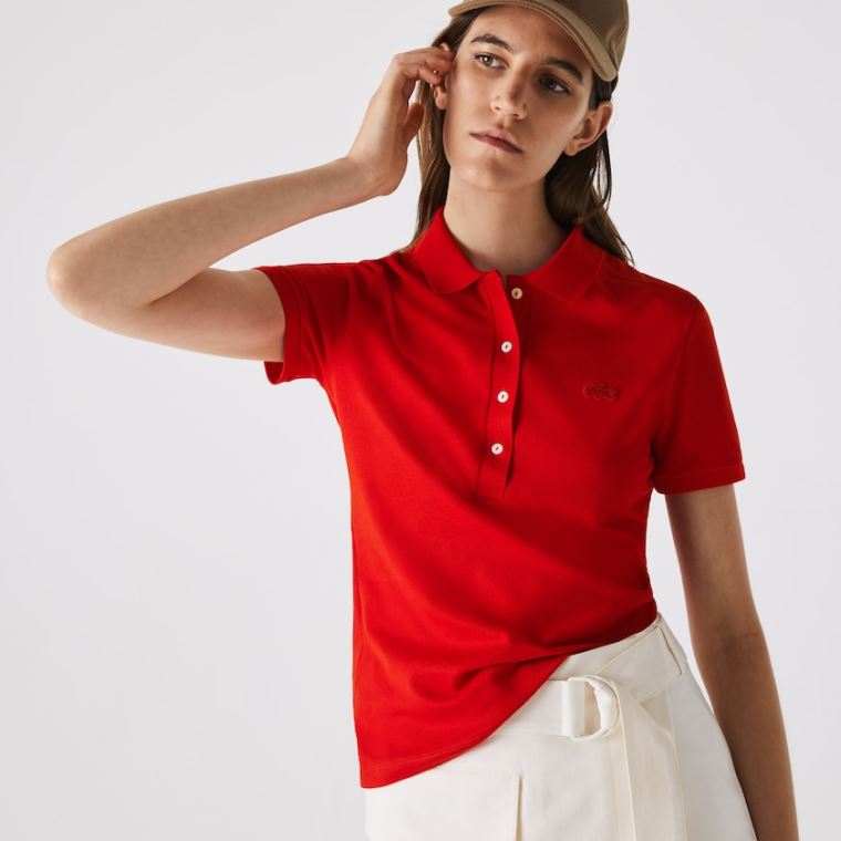 Lacoste Stretch Bavlněné Piqué Polo Shirt Červené | bsNERAZh