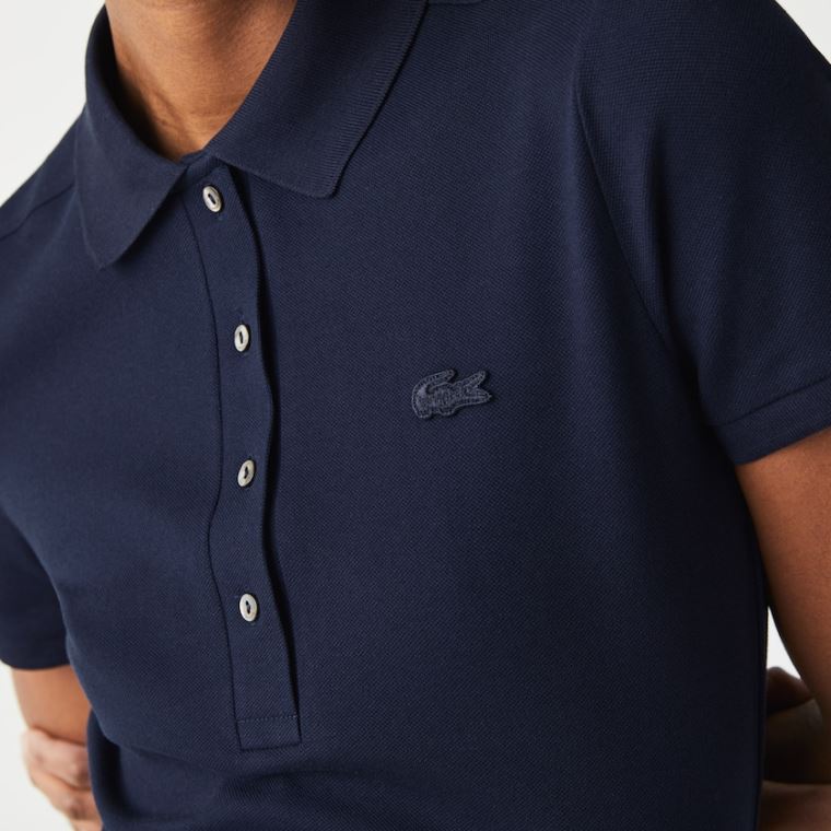 Lacoste Stretch Bavlněné Piqué Polo Šaty Tmavě Blankyt Blankyt | CVwJNfsp