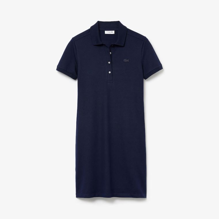 Lacoste Stretch Bavlněné Piqué Polo Šaty Tmavě Blankyt Blankyt | CVwJNfsp