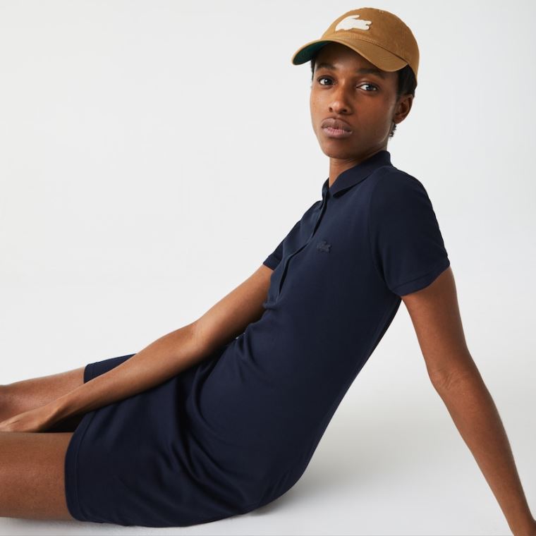 Lacoste Stretch Bavlněné Piqué Polo Šaty Tmavě Blankyt Blankyt | CVwJNfsp