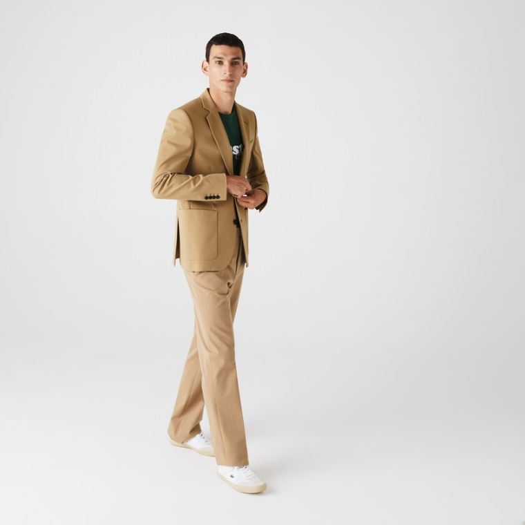 Lacoste Stretch Buttoned Straight Fit Bavlněné Blazer Béžový | 8c6KtTLC