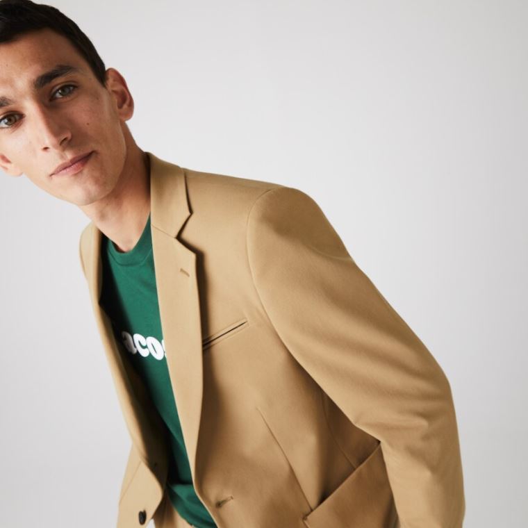 Lacoste Stretch Buttoned Straight Fit Bavlněné Blazer Béžový | 8c6KtTLC