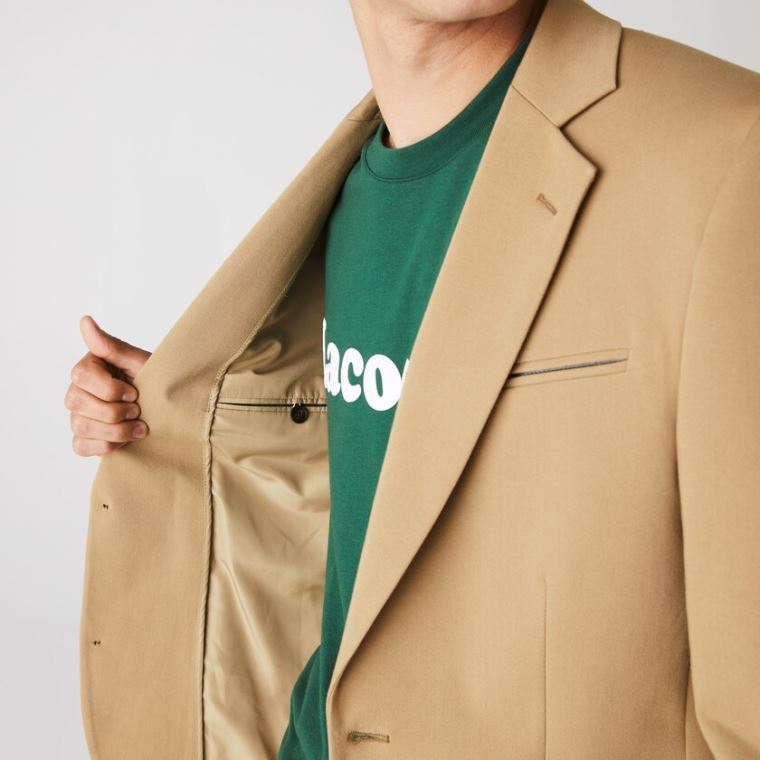 Lacoste Stretch Buttoned Straight Fit Bavlněné Blazer Béžový | 8c6KtTLC