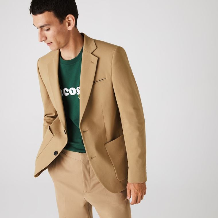 Lacoste Stretch Buttoned Straight Fit Bavlněné Blazer Béžový | 8c6KtTLC