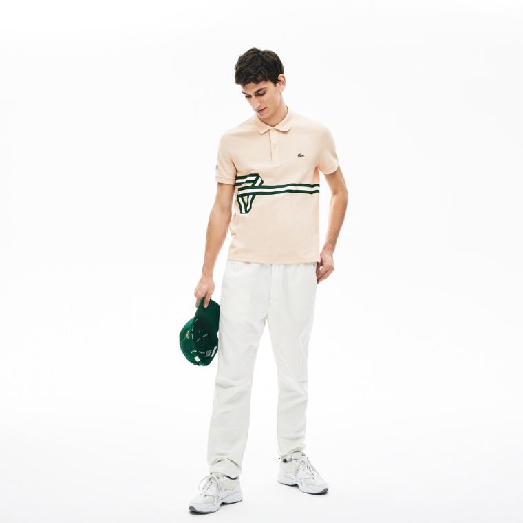 Lacoste Stripe Print Polo Shirt Světle Růžové | iYlg5vHa