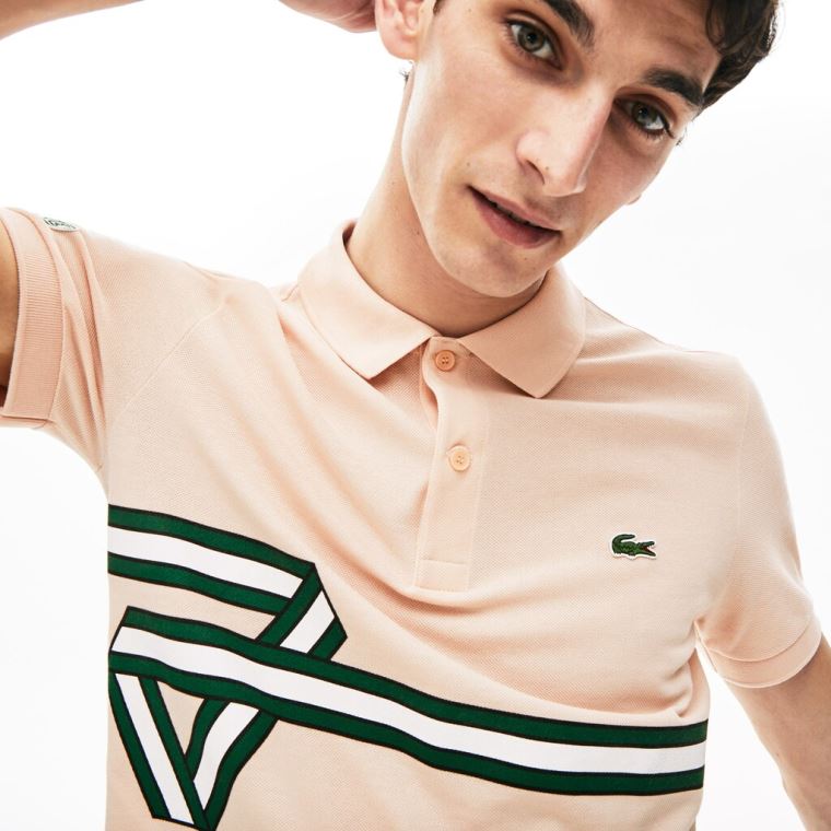 Lacoste Stripe Print Polo Shirt Světle Růžové | iYlg5vHa